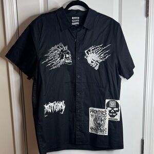 Men's Black Graphic Casual Button Down Shirt